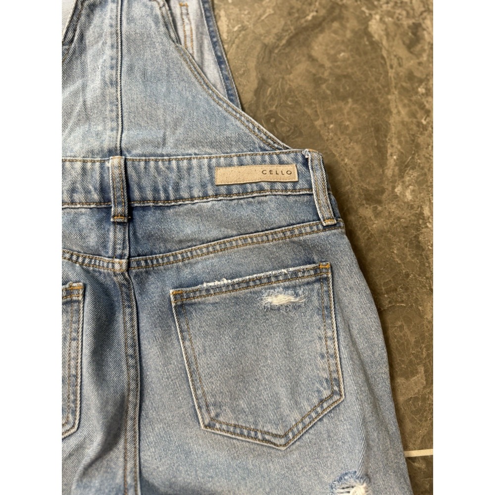 Cello Womens XS Ripped Denim Bib Overalls Light Wash Frayed Hem Distressed Jeans - Picture 11 of 15